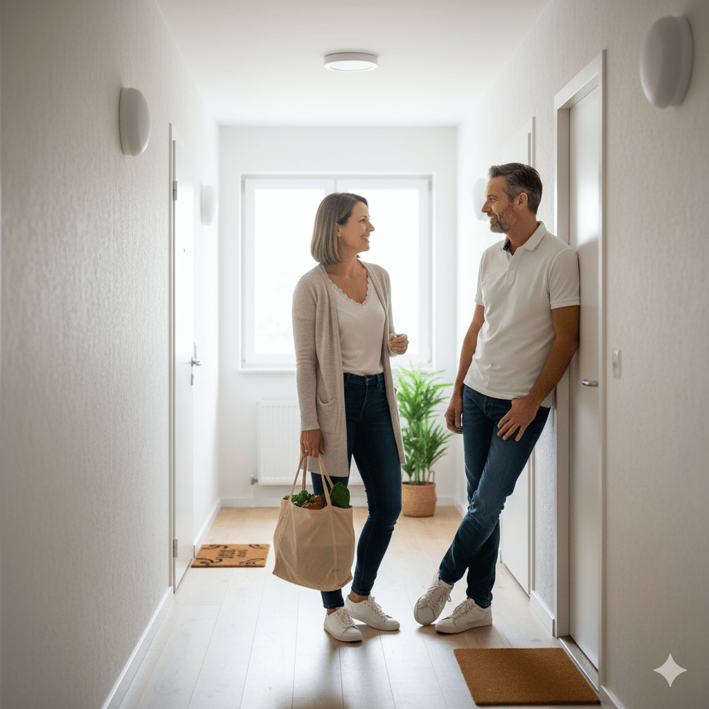 Vizinhos conversando em harmonia, seguindo as regras de condomínio para inquilinos e proprietários.